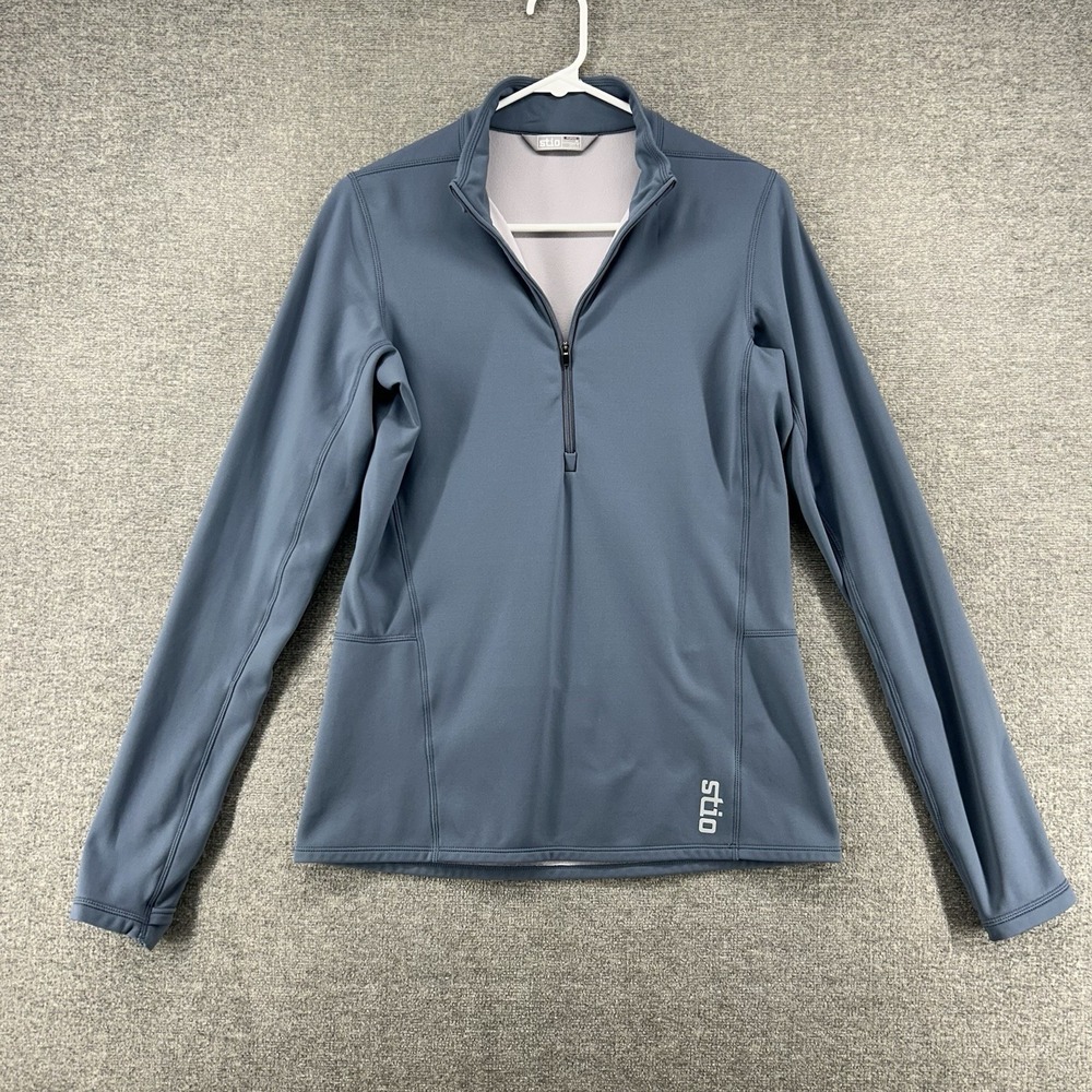 Stio 1/2 Zip Pullover Fleece Women Size Medium Blue Activewear Outdoor Pocket